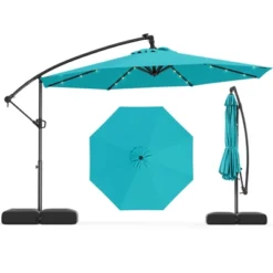 Costway 10 FT Solar Offset Hanging Umbrella Patio Cantilever Umbrella With 32 LED Lights Brown/Turquoise/Beige/Gray/Red -Costway GUEST ffcdd884 d45e 41ad b06c 3adf6efc1e33