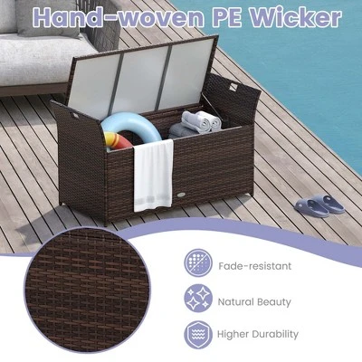 Costway Outdoor Bench With Hand-woven PE Rattan Wicker Cushion & Side Handles Storage Gray/Brown 8 Costway Outdoor Bench With Hand-woven PE Rattan Wicker Cushion & Side Handles Storage Gray/Brown - Image 6